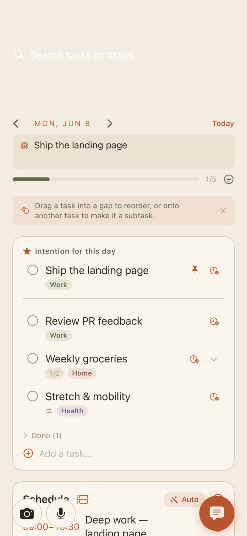Planner day screen